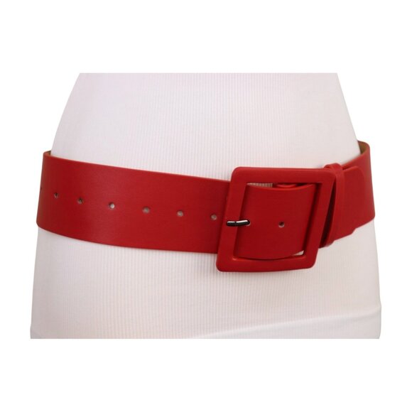 Women Red Faux Leather Waistband Fashion Belt Hip Waist Big Square Buckle M L - Picture 5 of 16